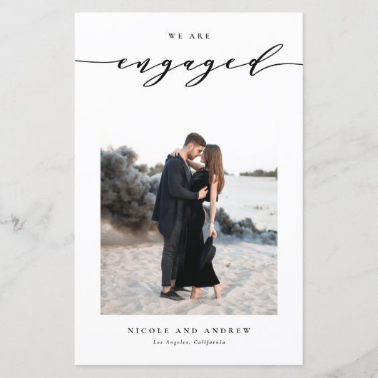 Black Whimsical Script Engagement Announcement (Voorkant)