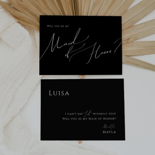 Black Whimsical Script Maid of Honor proposal Kaar Kaart