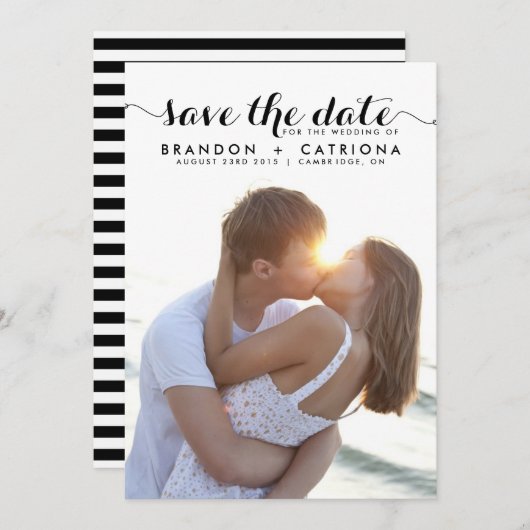 Black Whimsical Script Overlay-foto Save The Date (Voorkant / Achterkant)
