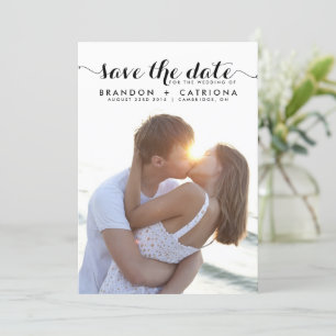 Black Whimsical Script Overlay-foto Save The Date