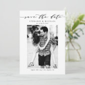 Black Whimsical Script Photo Save The Date (Staand voorkant)