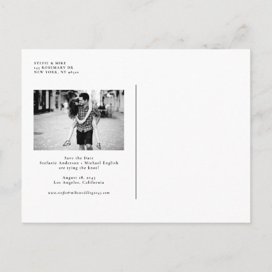 Black Whimsical Script Photo Save the Date Aankondigingskaart (Achterkant)