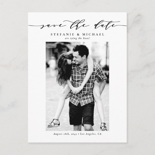 Black Whimsical Script Photo Save the Date Aankondigingskaart (Voorkant)