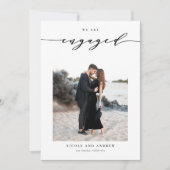 Black Whimsical Script Photo Verloving Aankondiging (Voorkant)