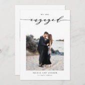 Black Whimsical Script Photo Verloving Aankondiging (Voorkant / Achterkant)