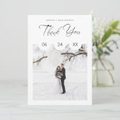 Black Whimsical Script Typography Photo Wedding Bedankkaart (Staand voorkant)