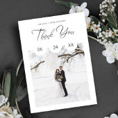 Black Whimsical Script Typography Photo Wedding Bedankkaart