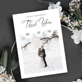 Black Whimsical Script Typography Photo Wedding Bedankkaart