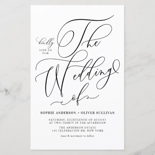 Black Whimsical Script Wedding Invitation (Voorkant)