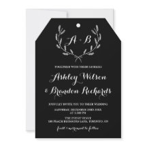 Black Whimsical Winter Wreath I Wedding Invitation
