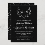 Black Whimsical Winter Wreath I Wedding Invitation Kaart (Voorkant / Achterkant)