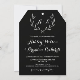 Black Whimsical Winter Wreath I Wedding Invitation Kaart
