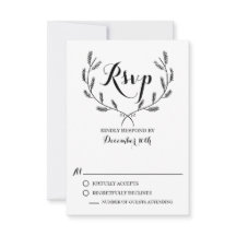 Black Whimsical Winter Wreath Wedding RSVP Kaart