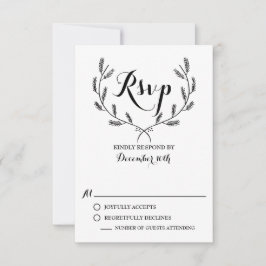 Black Whimsical Winter Wreath Wedding RSVP Kaart