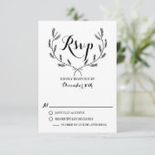 Black Whimsical Winter Wreath Wedding RSVP Kaart (Staand voorkant)