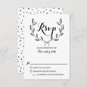 Black Whimsical Winter Wreath Wedding RSVP Kaart (Voorkant / Achterkant)