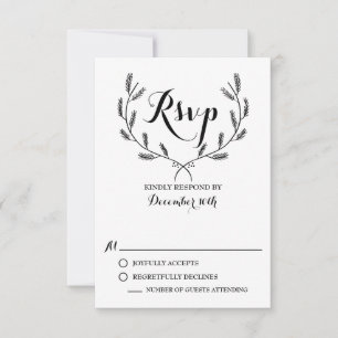 Black Whimsical Winter Wreath Wedding RSVP Kaart