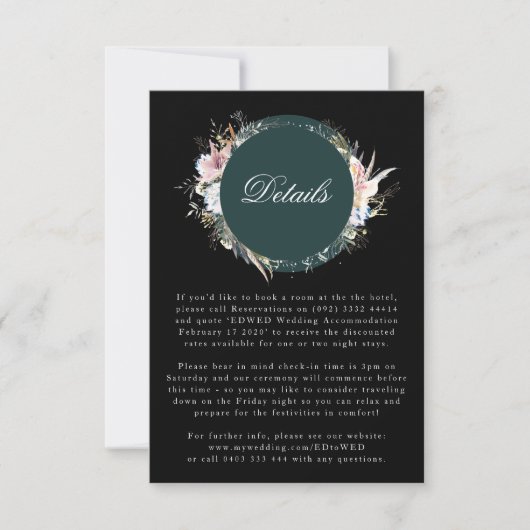 Black Whimsical Wreath Bohemian Wedding Enclosure RSVP Kaartje (Voorkant)