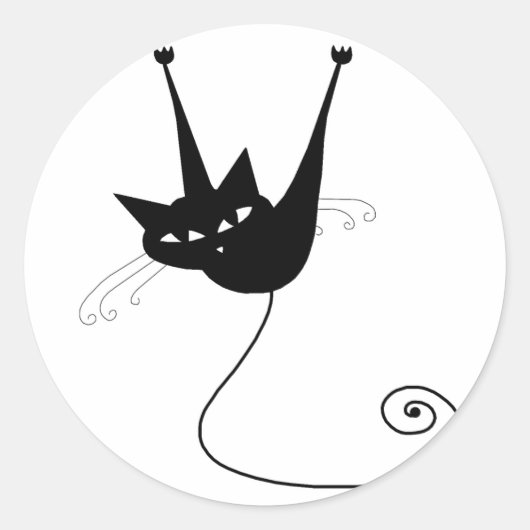 Black Whimsy Kat 1 Ronde Sticker (Voorkant)