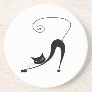 Black Whimsy Kat 2 Zandsteen Onderzetter