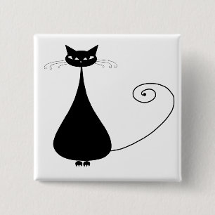 Black Whimsy Kat 4 Vierkante Button 5,1 Cm