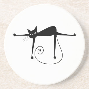 Black Whimsy Kat 8 Zandsteen Onderzetter