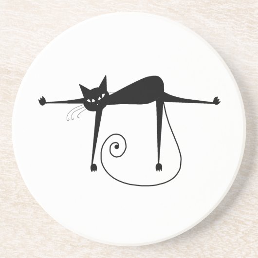 Black Whimsy Kat 8 Zandsteen Onderzetter (Voorkant)