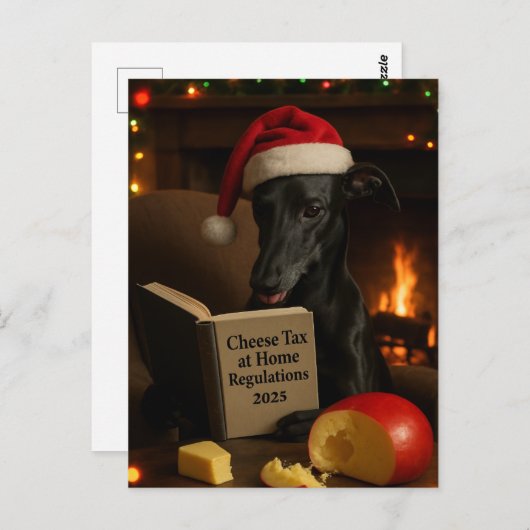 Black Whippet 'Cheese Tax' Christmas postcard  Briefkaart (Voorkant / Achterkant)