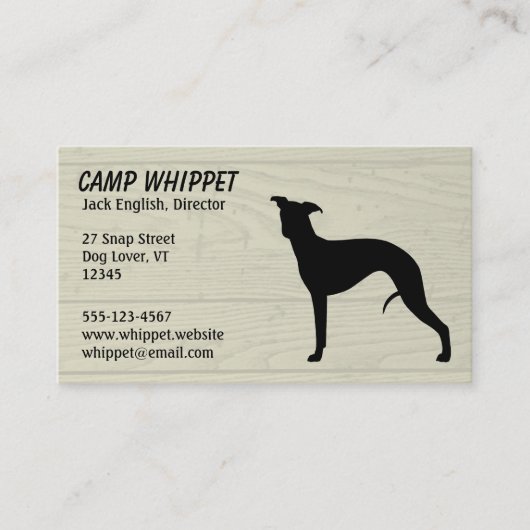 Black Whippet Dog Silhouette Faux Style Visitekaartje (Voorkant)