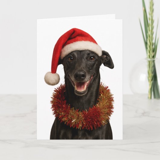 Black whippet in a Santa hat Christmas card Kaart (Voorkant)
