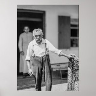 Black & White 1968 European Old Man in Suspenders Poster