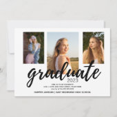 Black White 2023 Graduation Party Three Photo Kaart (Voorkant)