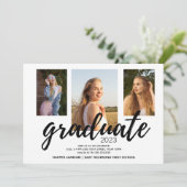 Black White 2023 Graduation Party Three Photo Kaart (Staand voorkant)