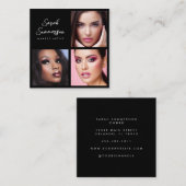 Black White 3 Photo Elegant Makeup Artist Vierkante Visitekaartje (Voorkant / Achterkant)
