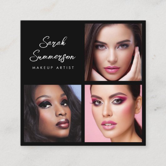 Black White 3 Photo Elegant Makeup Artist Vierkante Visitekaartje (Voorkant)