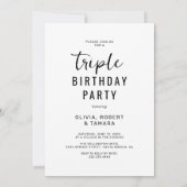 Black White 3 Photo Joint Birthday Party Kaart (Achterkant)