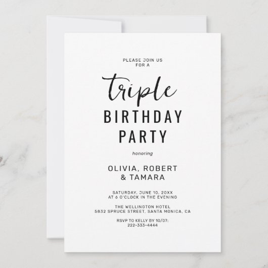 Black White 3 Photo Joint Birthday Party Kaart (Achterkant)