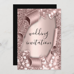 Black White 3D Roos Gold Wedding Sparkly Kaart
