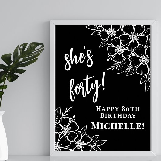 Black White 40ste verjaardag welkom Poster