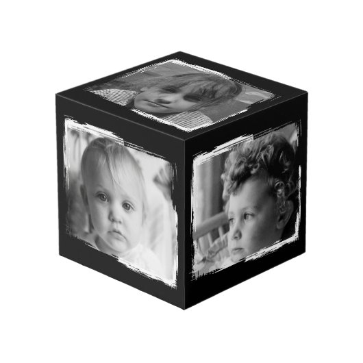 Black white 5 family pictures photo kubus (Voorkant hoekig)