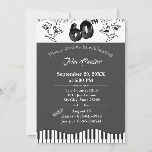Black & White 60th Birthday Invitation with Martin Kaart (Voorkant)