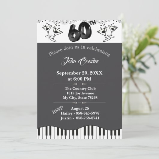 Black & White 60th Birthday Invitation with Martin Kaart (Staand voorkant)