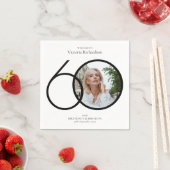 Black White 60th Birthday Minimalist Custom Photo Servet (Insitu)