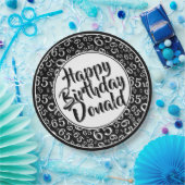 Black/White 65th Random Number Pattern Papieren Bordje (Feest)