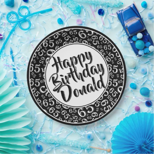 Black/White 65th Random Number Pattern Papieren Bordje (Feest)