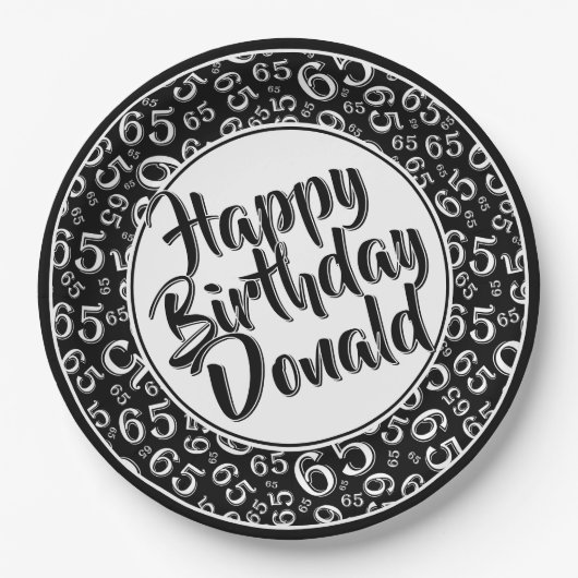 Black/White 65th Random Number Pattern Papieren Bordje (Voorkant)