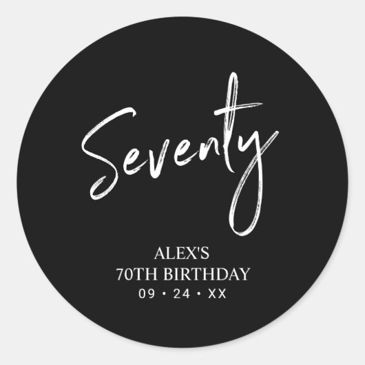 Black & White 70th Birthday Party Favor Hartelijk  Ronde Sticker (Voorkant)