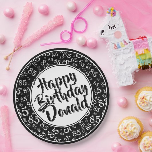 Black/White 85th Random Number Pattern Papieren Bordje (Feest)