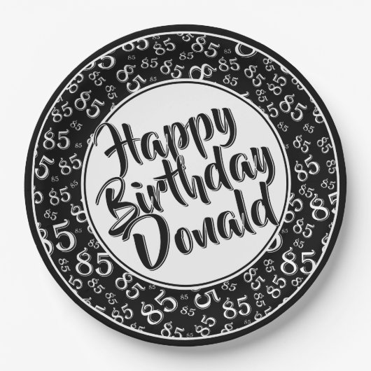 Black/White 85th Random Number Pattern Papieren Bordje (Voorkant)