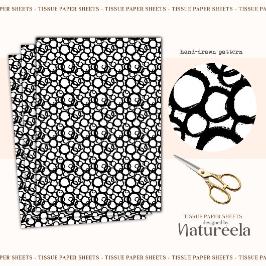 Black White Abstract Circles Collage Tissue Paper Tissuepapier